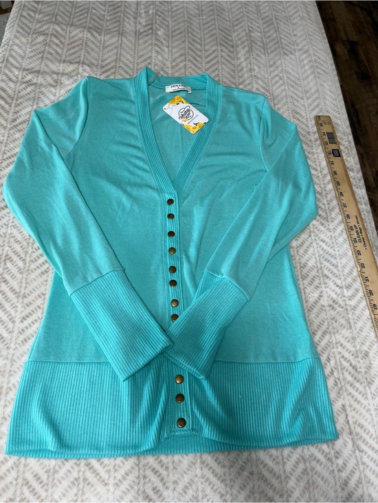 Zenana Outfitters Sweaters - Zenana Large Bright Aqua Button-Front V-Neck Cardigan